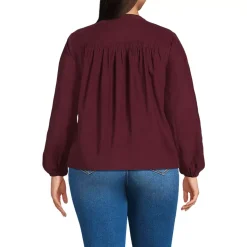 Women's Plus Size Pinwale Cord Smocked Popover Shirt