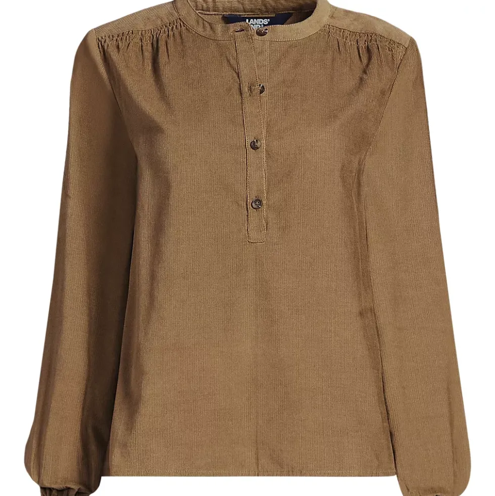 Women's Plus Size Pinwale Cord Smocked Popover Shirt