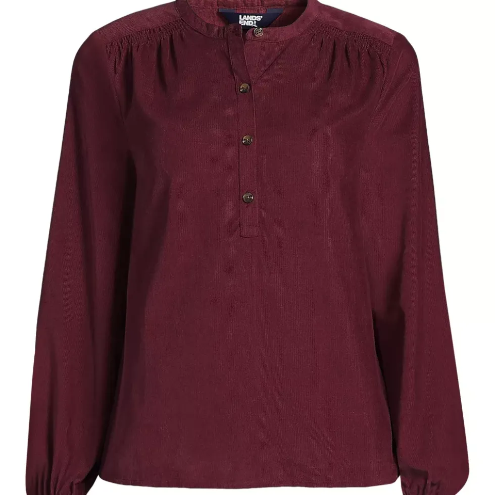 Women's Plus Size Pinwale Cord Smocked Popover Shirt