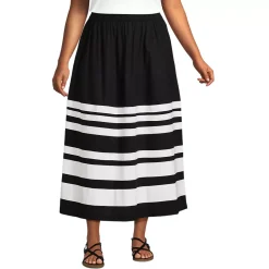 Women's Plus Size Poplin Pull On Striped Maxi Skirt