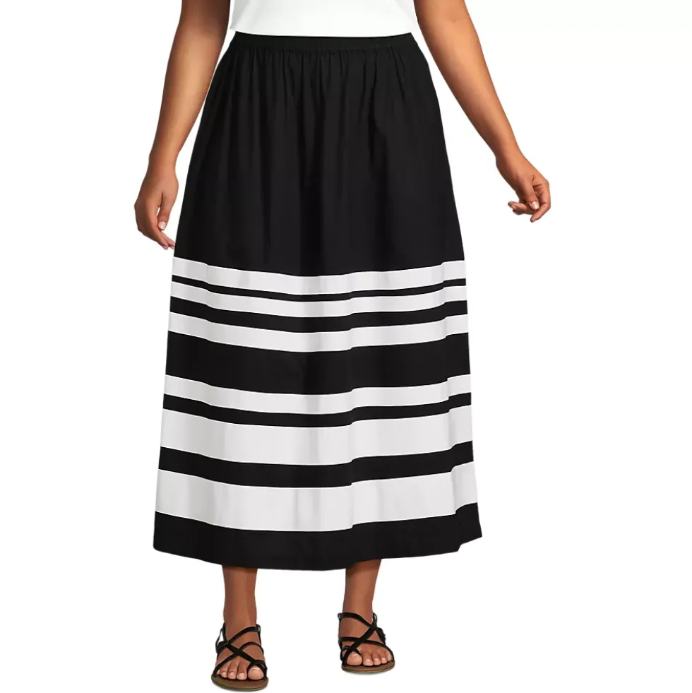 Women's Plus Size Poplin Pull On Striped Maxi Skirt