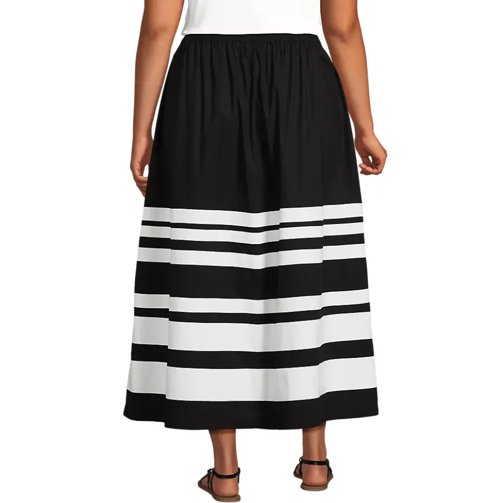 Women's Plus Size Poplin Pull On Striped Maxi Skirt