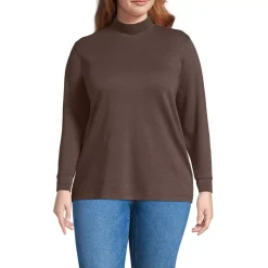 Women's Plus Size Relaxed Cotton Long Sleeve Mock Turtleneck