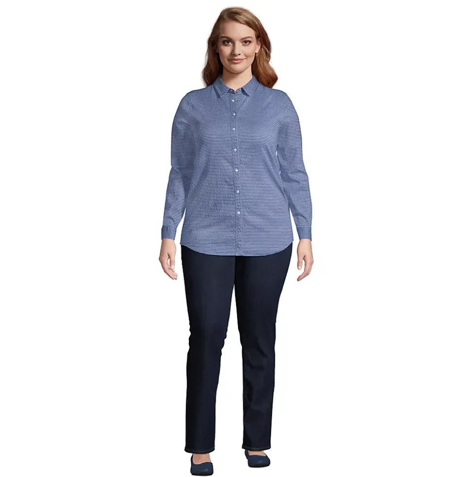 Women's Plus Size Reversible Boyfriend Fit Long Sleeve Tunic Top
