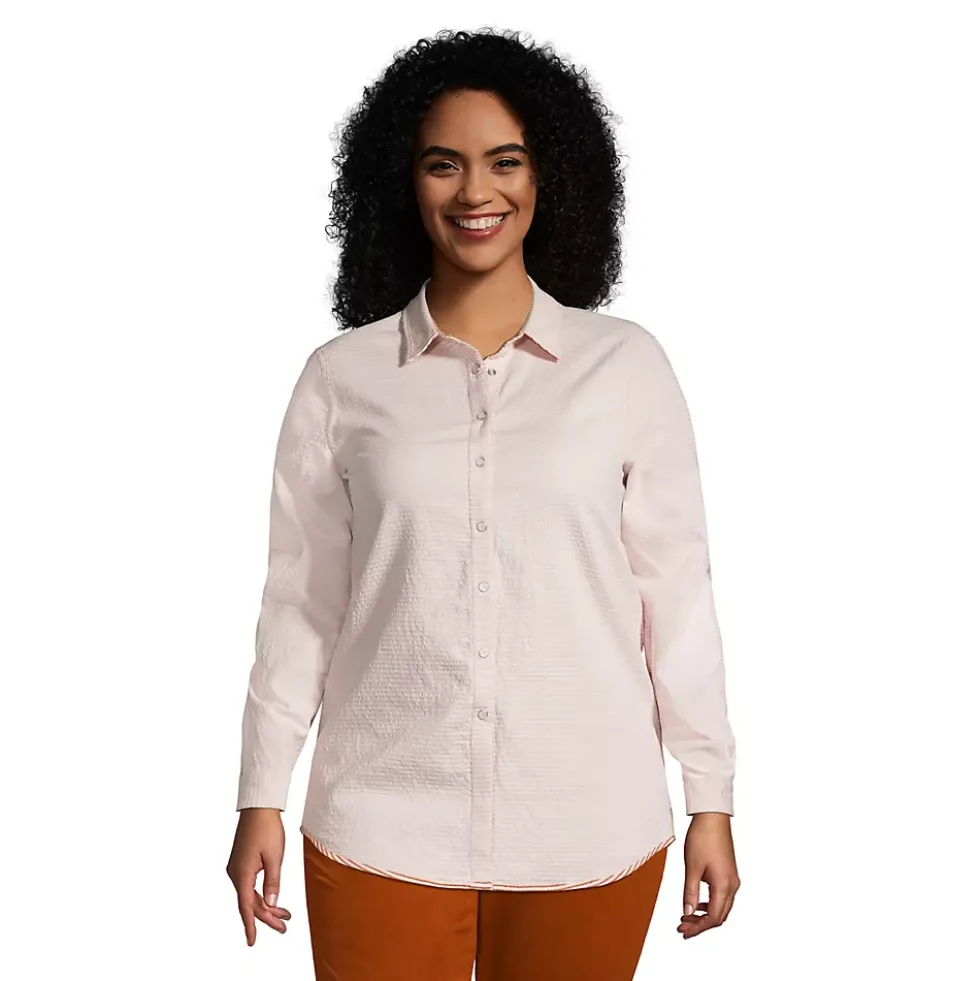 Women's Plus Size Reversible Boyfriend Fit Long Sleeve Tunic Top