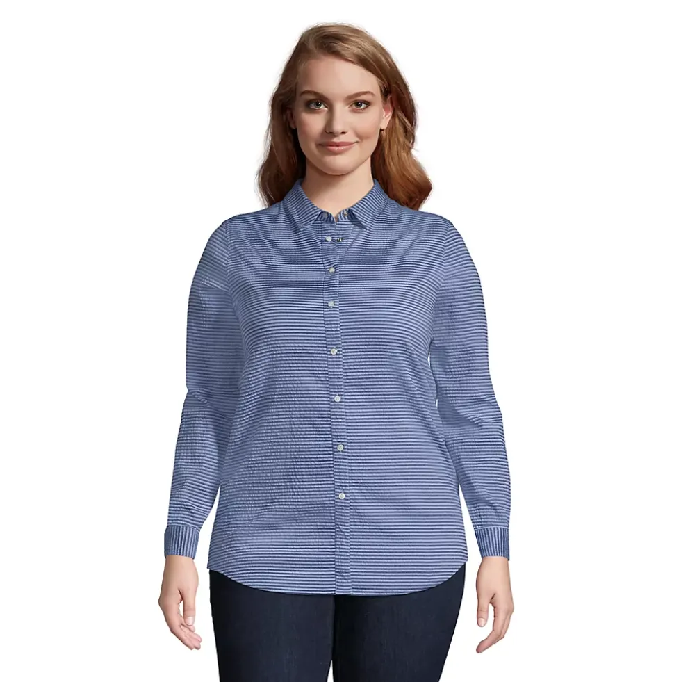 Women's Plus Size Reversible Boyfriend Fit Long Sleeve Tunic Top