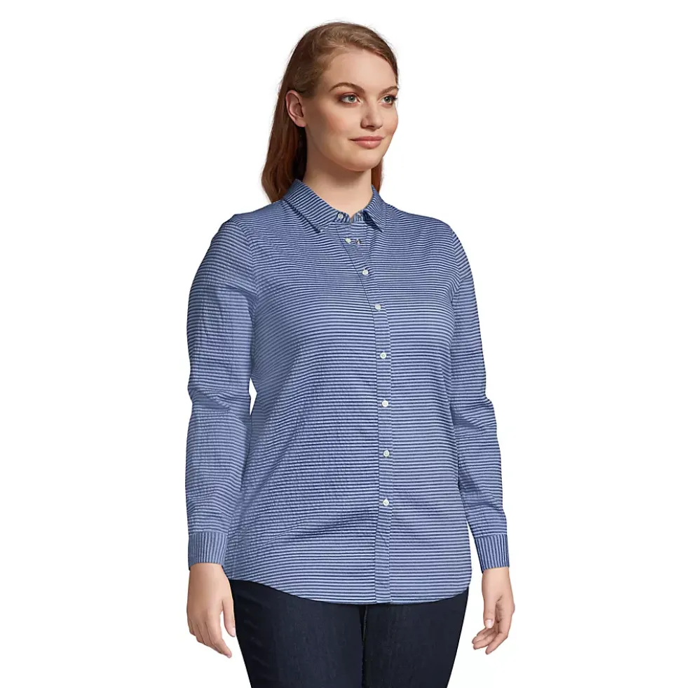 Women's Plus Size Reversible Boyfriend Fit Long Sleeve Tunic Top