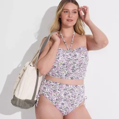 Womens Plus Size Ruched Halter Midkini Top