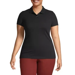 Women's Plus Size Short Sleeve Basic Mesh Polo Shirt