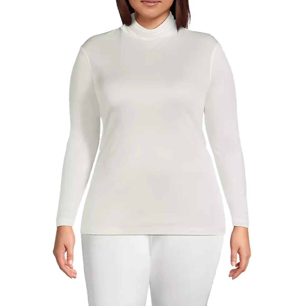 Women's Plus Size Silk Interlock Turtleneck Long Underwear Top