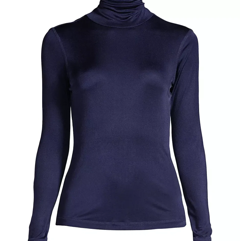 Women's Plus Size Silk Interlock Turtleneck Long Underwear Top