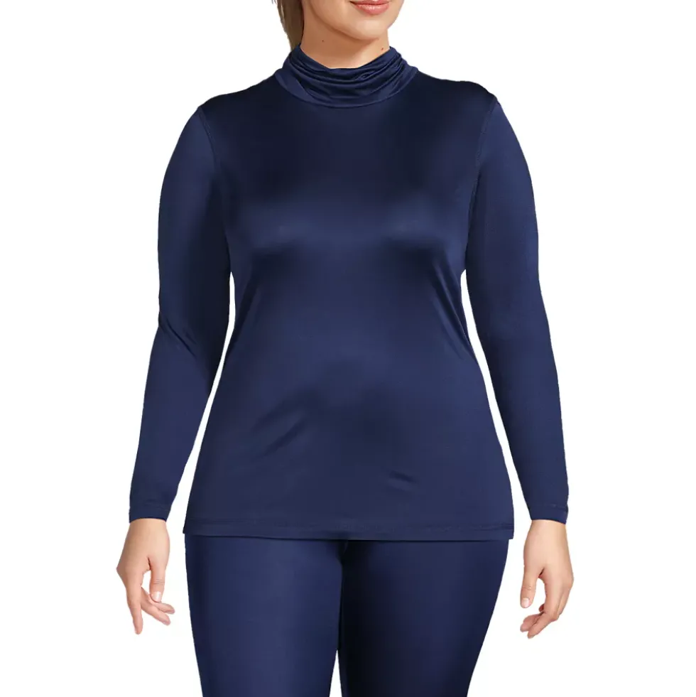 Women's Plus Size Silk Interlock Turtleneck Long Underwear Top