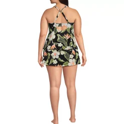 Women's Plus Size Square Neck Flutter Tankini Control Skirt Set
