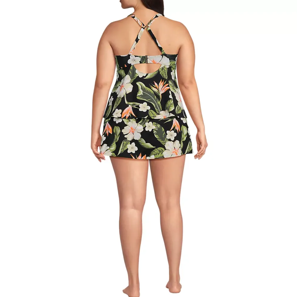 Women's Plus Size Square Neck Flutter Tankini Control Skirt Set