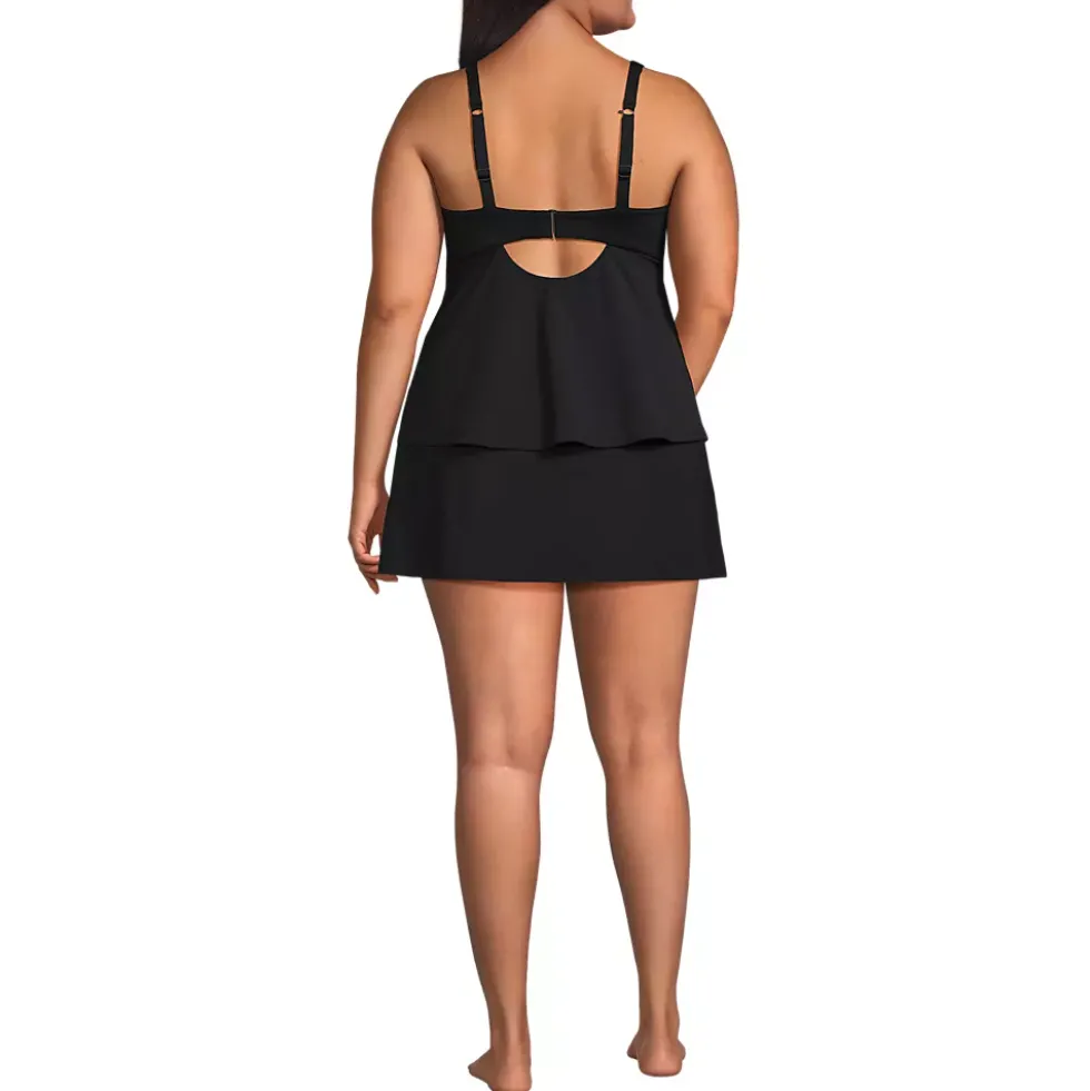 Women's Plus Size Square Neck Flutter Tankini Control Skirt Set