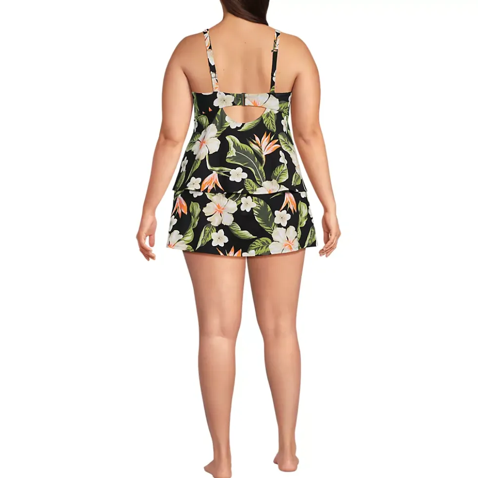 Women's Plus Size Square Neck Flutter Tankini Control Skirt Set