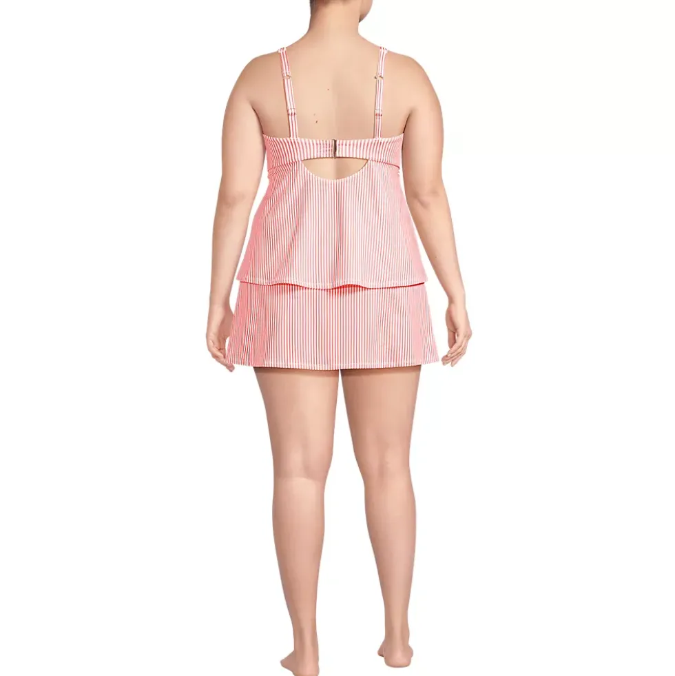 Women's Plus Size Square Neck Flutter Tankini Control Skirt Set