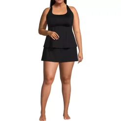 Women's Plus Size Square Neck Flutter Tankini Control Skirt Set
