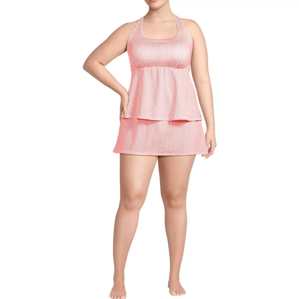 Women's Plus Size Square Neck Flutter Tankini Control Skirt Set