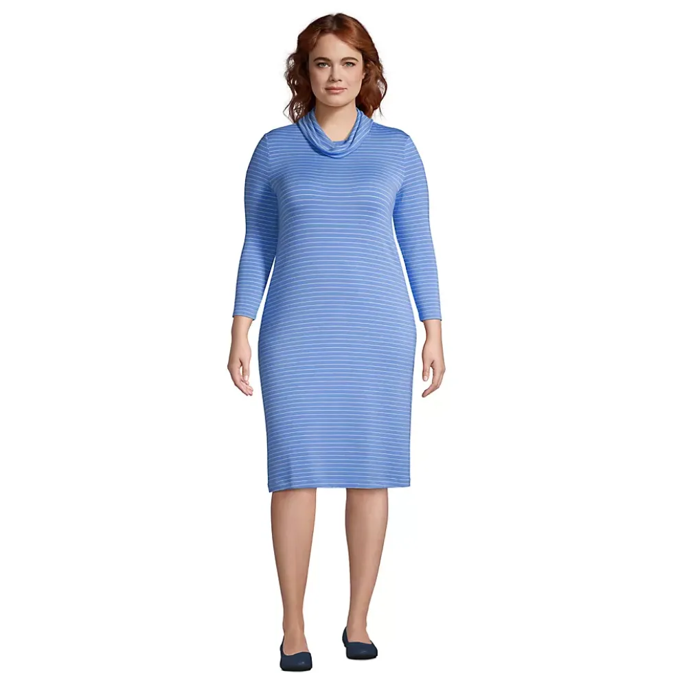 Women's Plus Size Super Soft 3/4 Sleeve Cowl Neck Dress