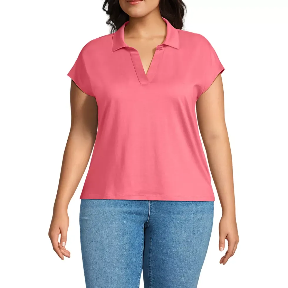 Women's Plus Size Supima Cotton Johnny Collar Polo