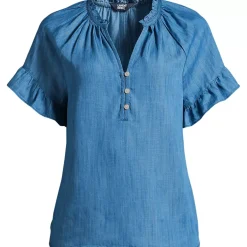 Women's Plus Size TENCEL Fibers Short Sleeve Ruffle Blouse