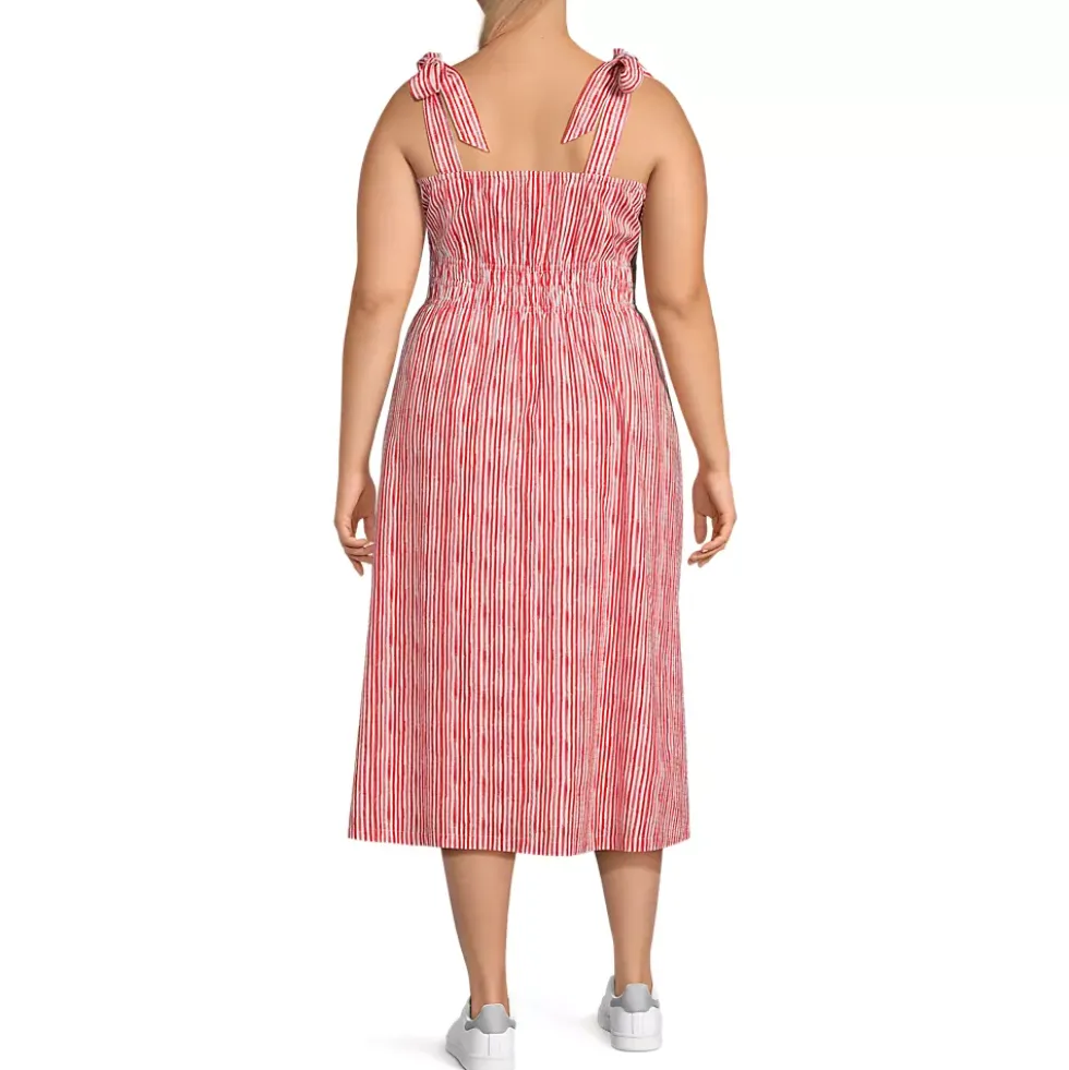 Women's Plus Size Textured Tie Shoulder Midi Dress