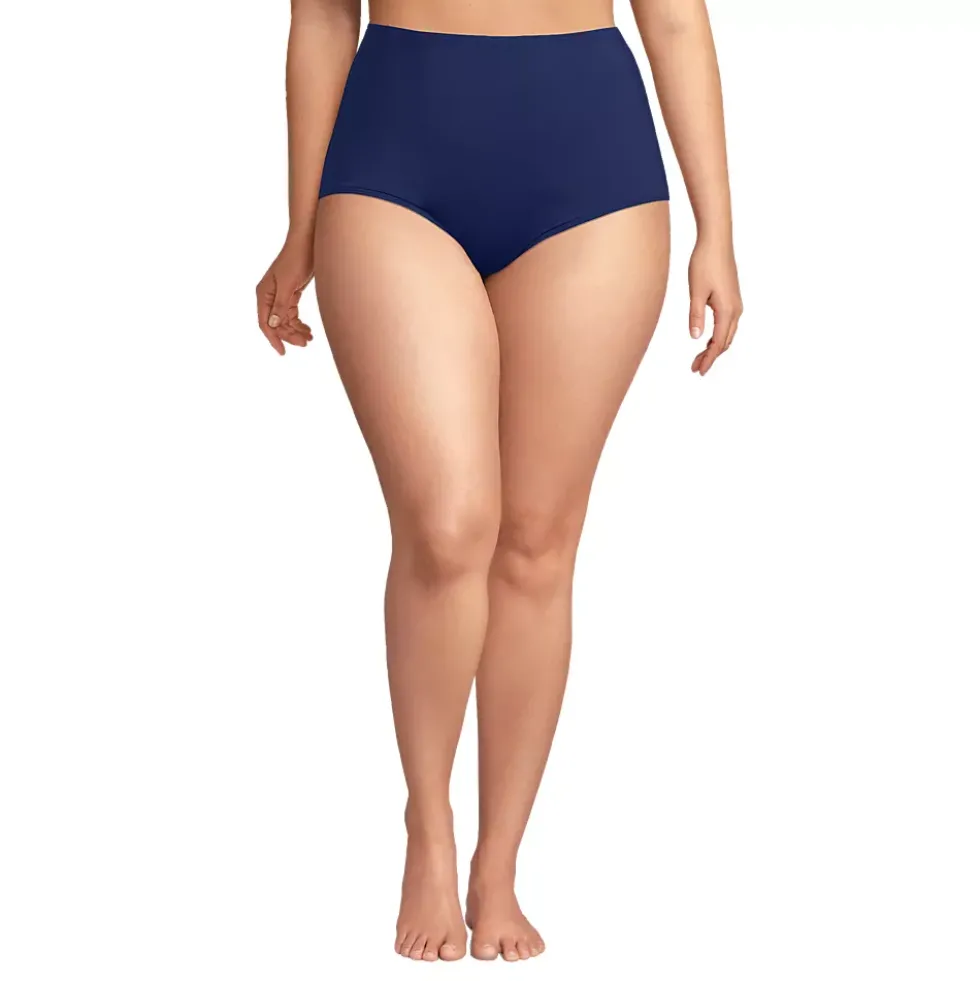 Women's Plus Size Tummy Control Tugless High Waisted Bikini Swim Bottoms