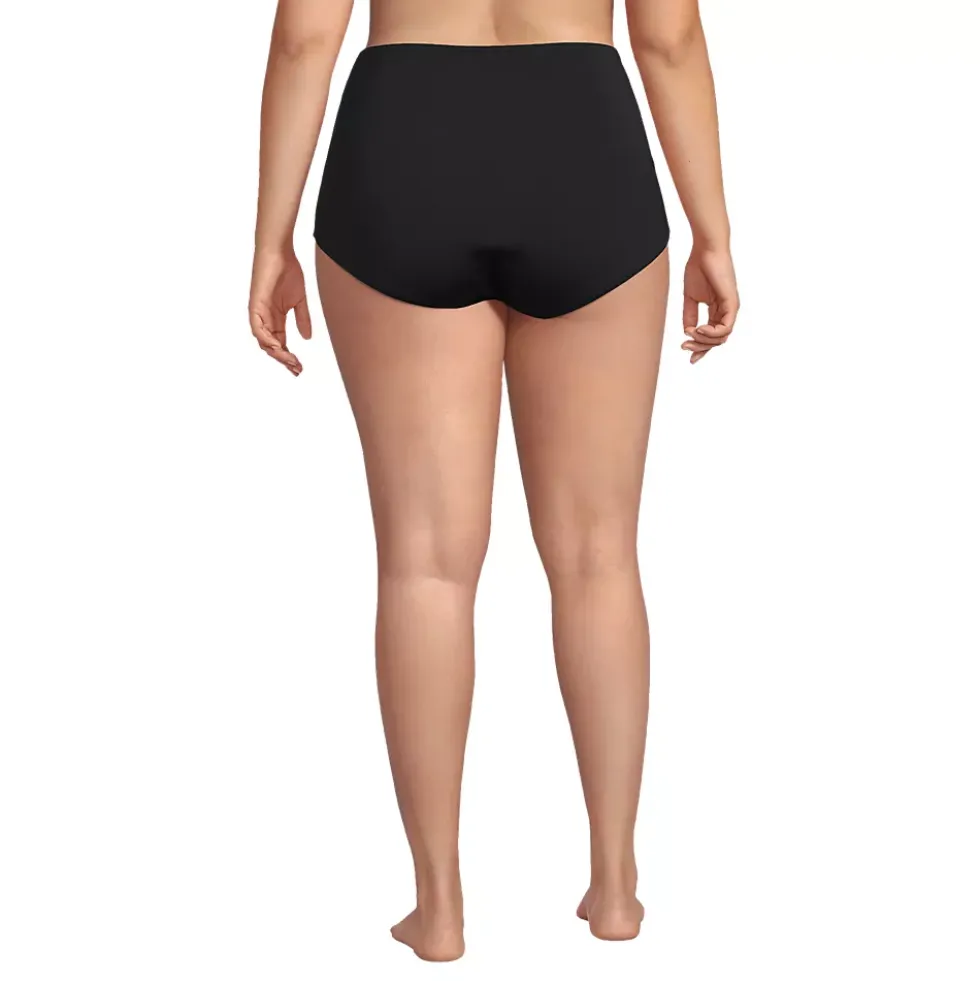 Women's Plus Size Tummy Control Tugless High Waisted Bikini Swim Bottoms