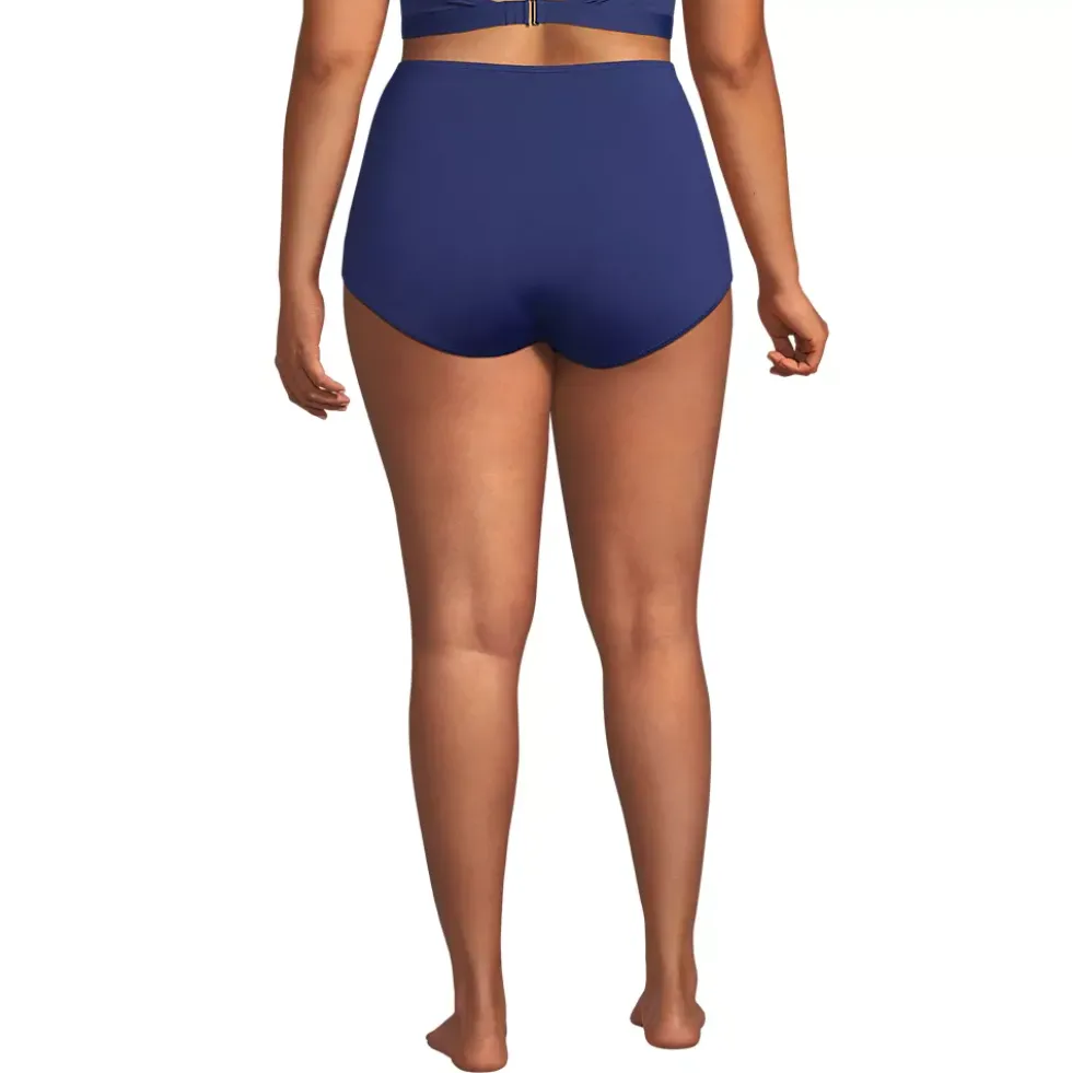 Women's Plus Size Tummy Control Retro High Waisted Bikini Swim Bottoms