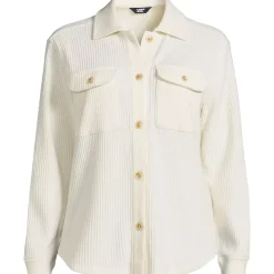 Women's Plus Size Waffle Relaxed Long Sleeve Shirt Jacket