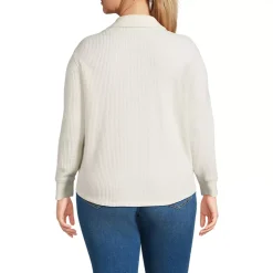 Women's Plus Size Waffle Relaxed Long Sleeve Shirt Jacket