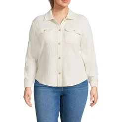 Women's Plus Size Waffle Relaxed Long Sleeve Shirt Jacket