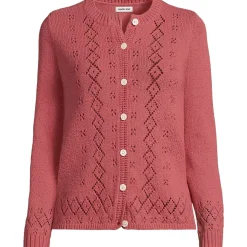 Women's Pointelle Crew Neck Cardigan Sweater