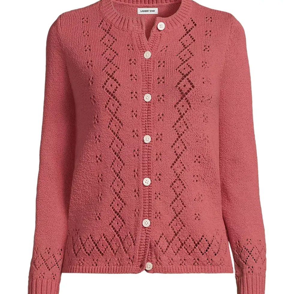 Women's Pointelle Crew Neck Cardigan Sweater