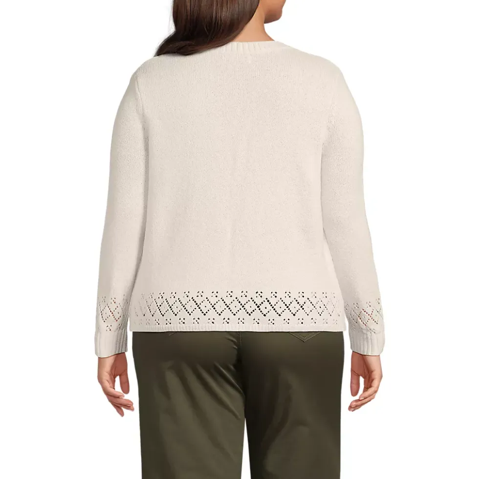 Women's Pointelle Crew Neck Cardigan Sweater