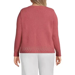Women's Pointelle Crew Neck Cardigan Sweater