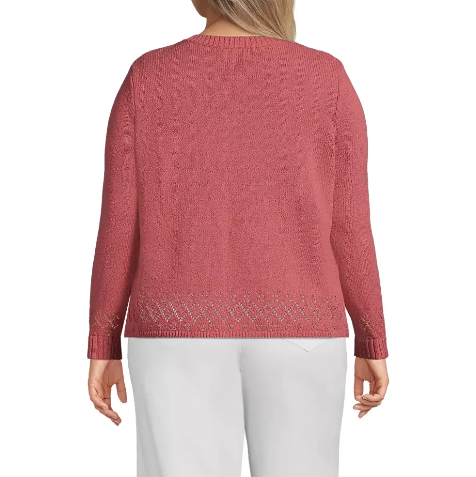 Women's Pointelle Crew Neck Cardigan Sweater
