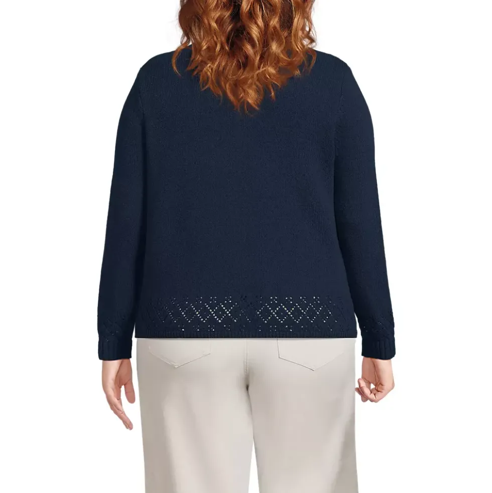 Women's Pointelle Crew Neck Cardigan Sweater