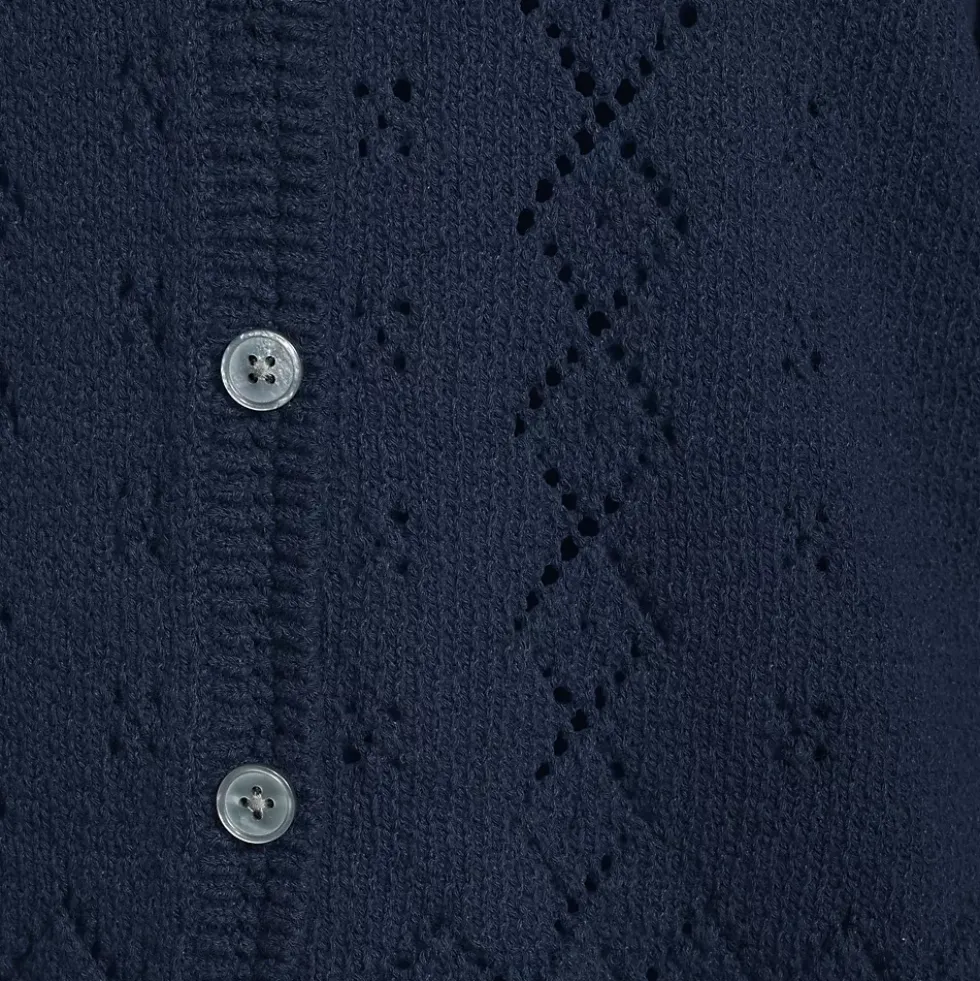 Women's Pointelle Crew Neck Cardigan Sweater