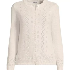 Women's Pointelle Crew Neck Cardigan Sweater