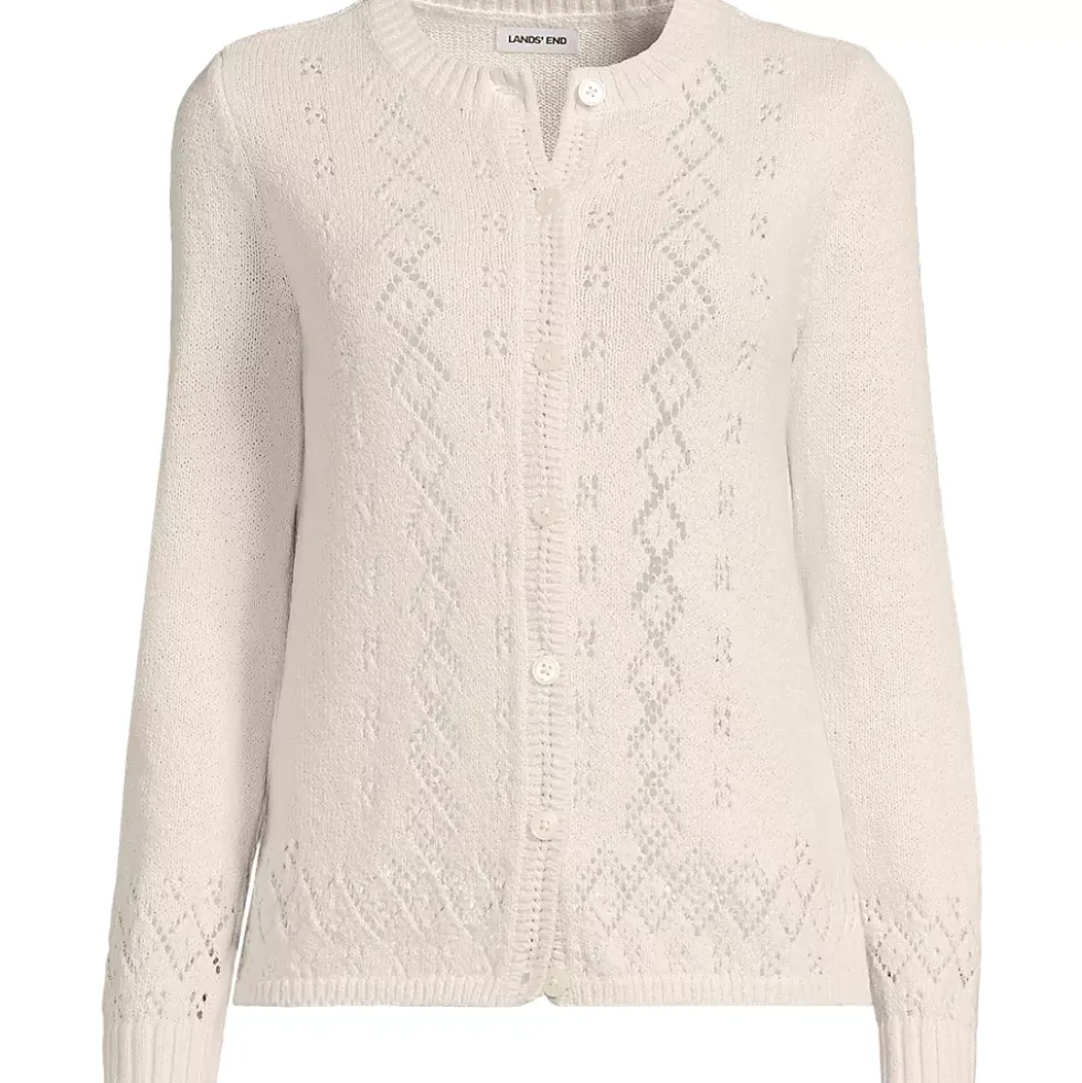 Women's Pointelle Crew Neck Cardigan Sweater