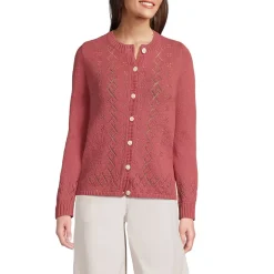Women's Pointelle Crew Neck Cardigan Sweater