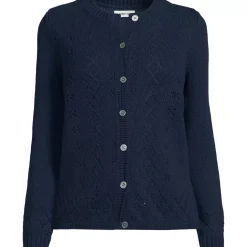 Women's Pointelle Crew Neck Cardigan Sweater