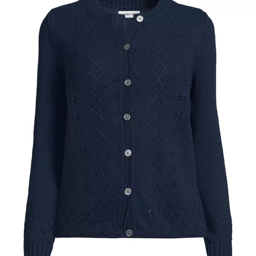 Women's Pointelle Crew Neck Cardigan Sweater
