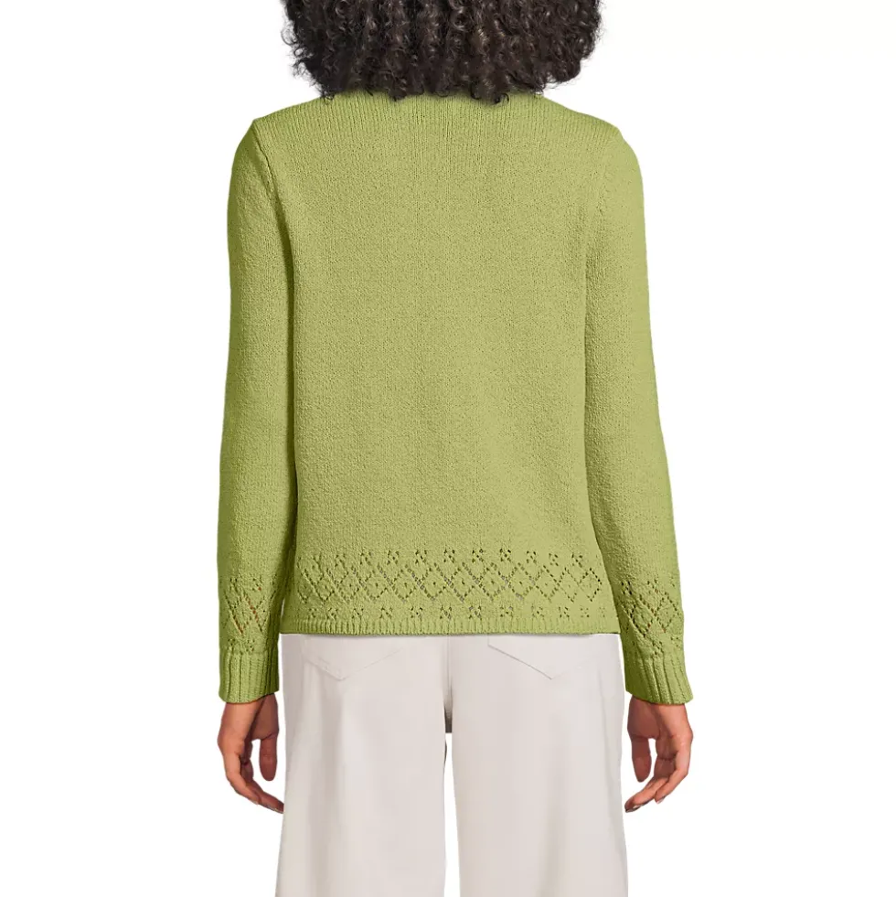 Women's Pointelle Crew Neck Cardigan Sweater