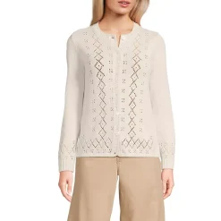 Women's Pointelle Crew Neck Cardigan Sweater