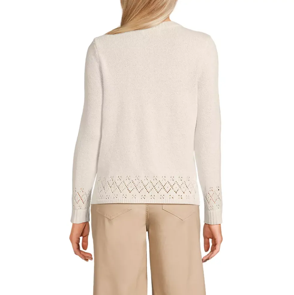 Women's Pointelle Crew Neck Cardigan Sweater