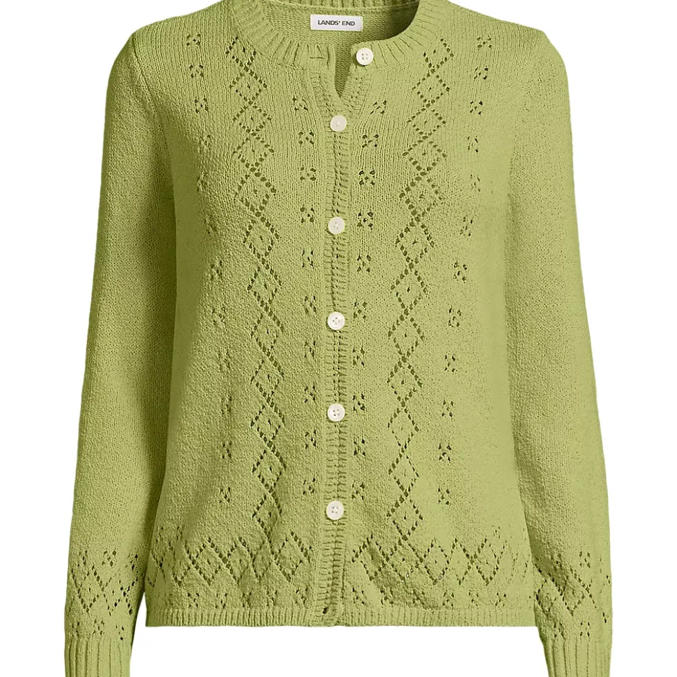 Women's Pointelle Crew Neck Cardigan Sweater