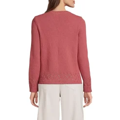 Women's Pointelle Crew Neck Cardigan Sweater